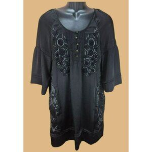 Ivy Jane Womens Black Embroidered Tunic Top Small Boho Chic
